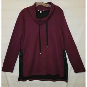 Keren Hart Tunic Top M Maroon Longsleeve Gromet And Shoelace Accent Cowl Neck